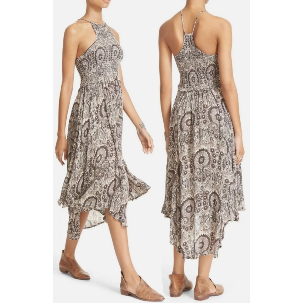 Free People Gray Patterned Midi Dress
